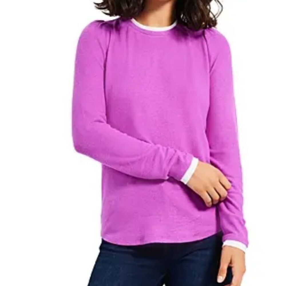 NWOT NZT Nic+Zoe Sweet Dreams Puff Shoulder Knit Tee Vivid Magenta in Size XS